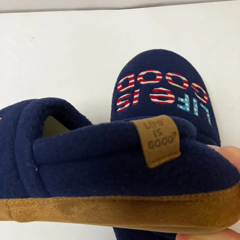 NEW Life is good Slippers Kids Embroidered USA Flag Fleece Lined